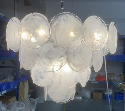 Chrome White Glass Round Chandelier D600mm