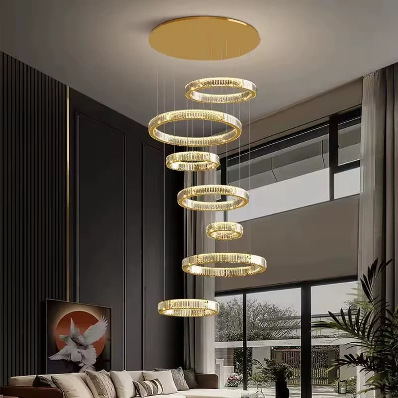 Custom Dual-Layer Crystal Chandelier for Villa Staircase (1)