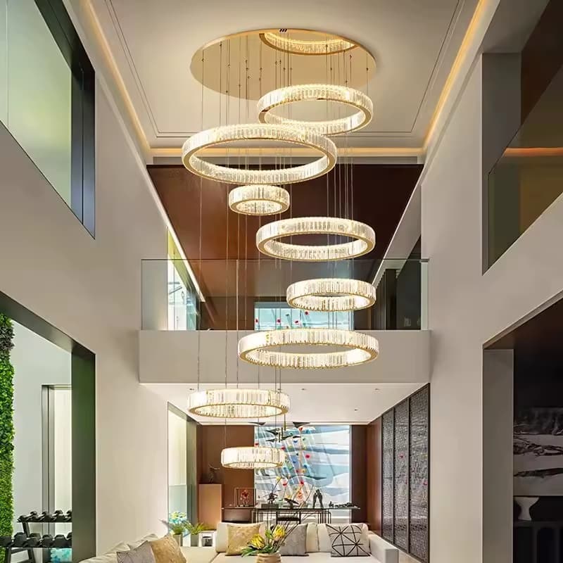 Custom Dual-Layer Crystal Chandelier for Villa Staircase (2)