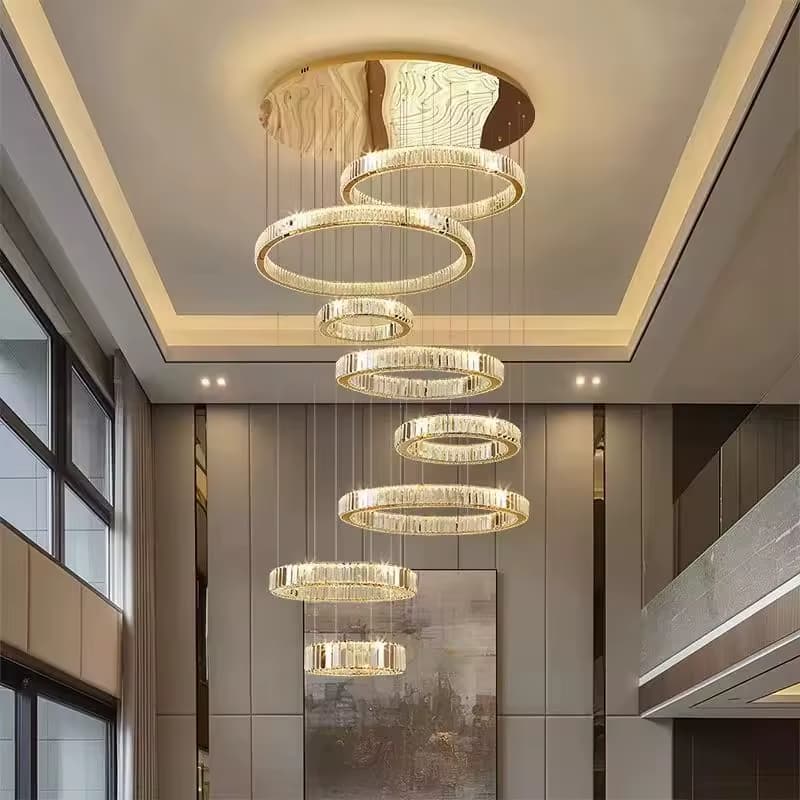 Custom Dual-Layer Crystal Chandelier for Villa Staircase (3)