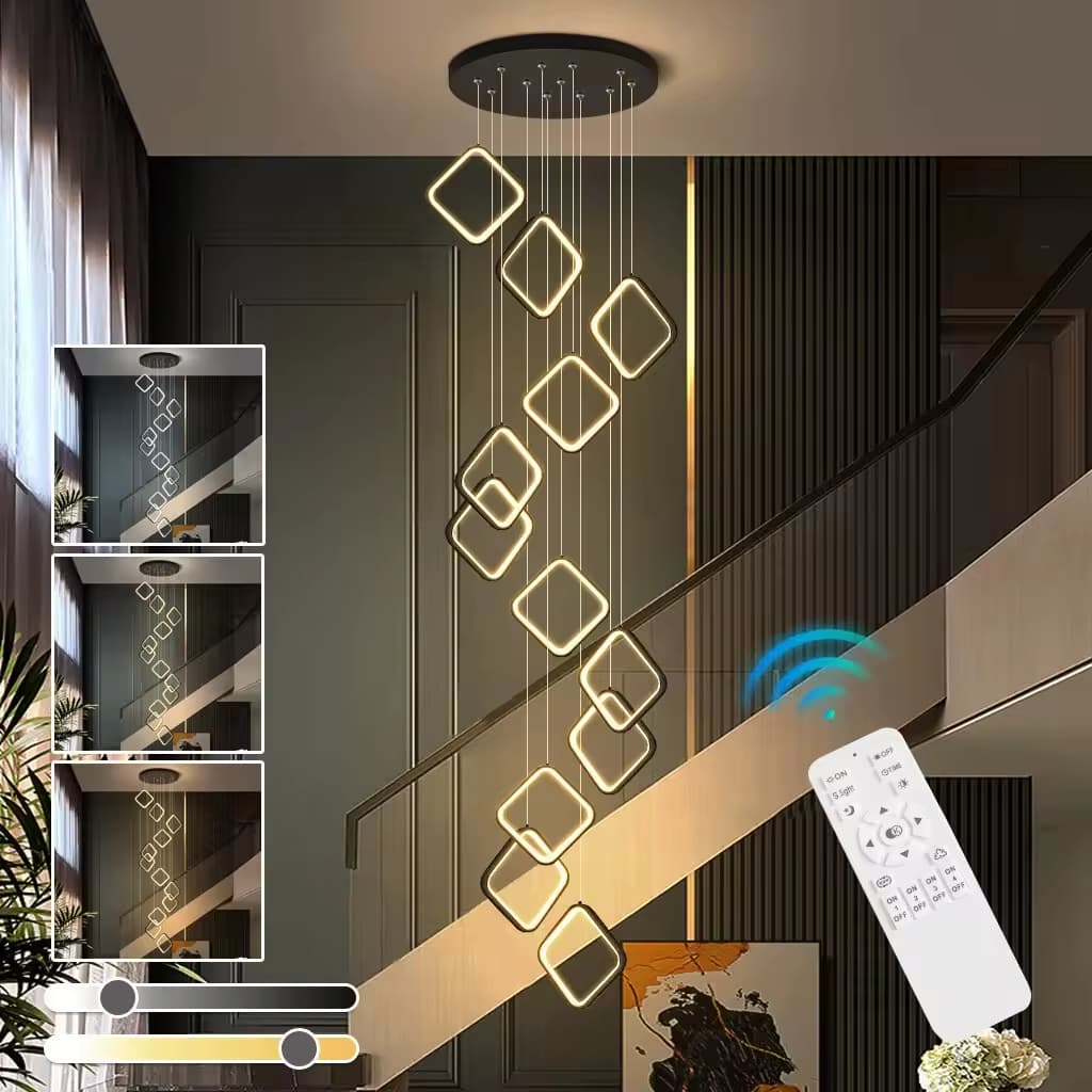 Geometric LED Cascade Chandelier – Floating Square Rings for Stairwell – LM7112 (1)