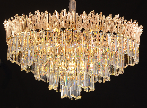 Gold Crystal Round Chandelier E12