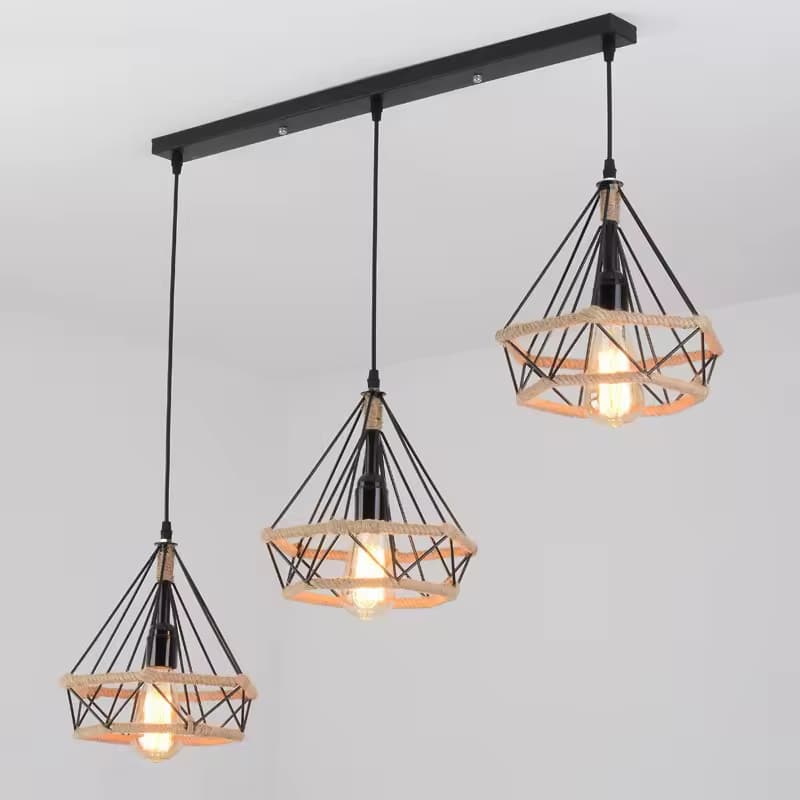 Industrial Rope Cage Chandelier – Triple-Head Linear Fixture – LM7109 (1)