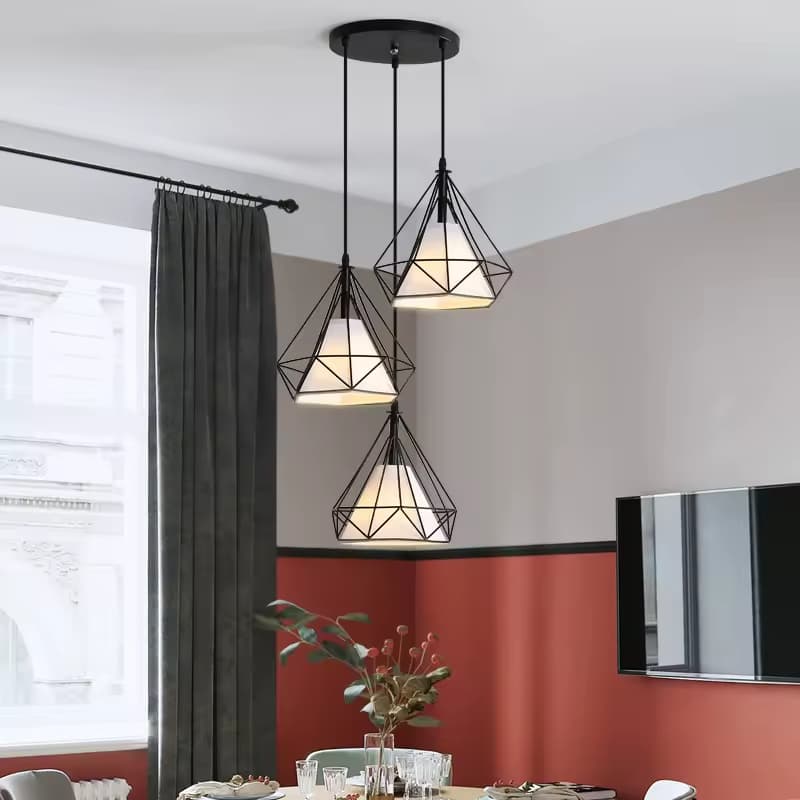 Industrial Rope Cage Chandelier – Triple-Head Linear Fixture – LM7109 (5)