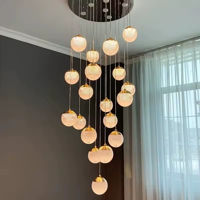 Lattice Sphere Cluster Pendant – Cascading Textured Glass Orbs – LM7114 (1)