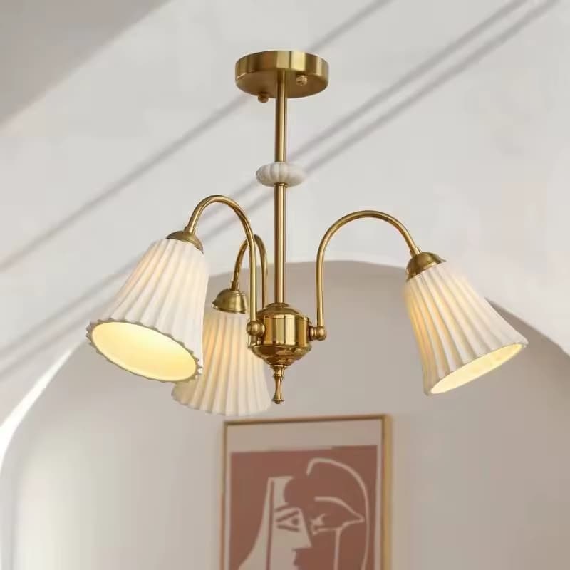 Pleated Ceramic Trio Chandelier – Classic French Elegance – LM7111 (2)