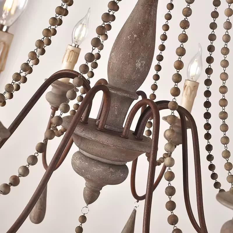 Rustic Wood Bead Chandelier – Farmhouse Vintage Statement Piece – LM7110 (1)